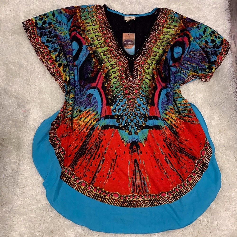 NEW  Colorful Rhinestone Beach Caftan